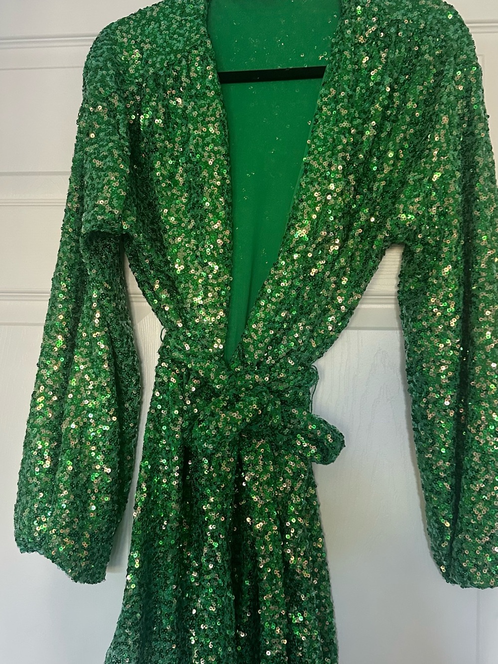 Endless Rose Green Sequin Wrap Blazer with Tie Belt